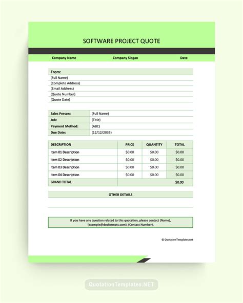 Software Project Quote Template GRN Quote Templates