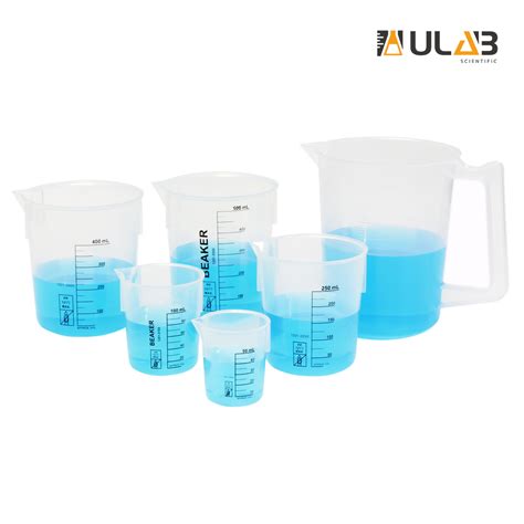 Ulab Scientific Stackable Graduated Plastic Beaker Set 6 Sizes 50ml 100ml 250ml 400ml 500ml