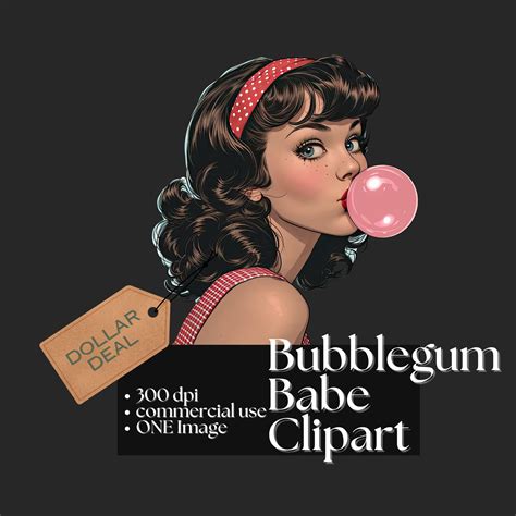 Bubblegum Babe Clipart Rockabilly Retro Woman Image Vintage S Girl