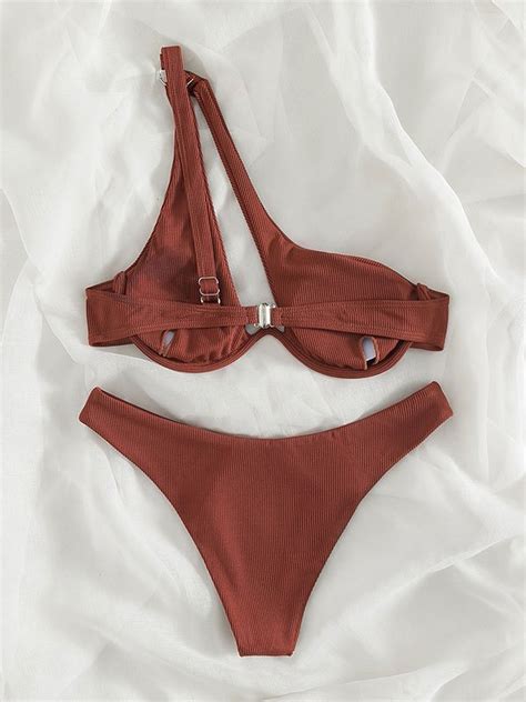 Emmiol Env O Gratis Conjunto De Bikini Con Aros Y Un Hombro Acanalado Marr N S De Bikinis