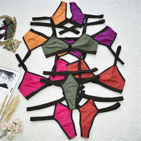 Conjunto De Lingerie Sexy Tiras Fio Dental Sem Bojo Micro