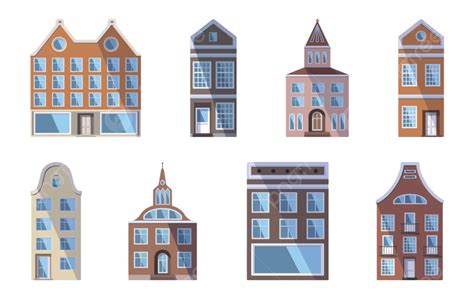 Set Of European Colored Old Houses Colored English Elements Png And