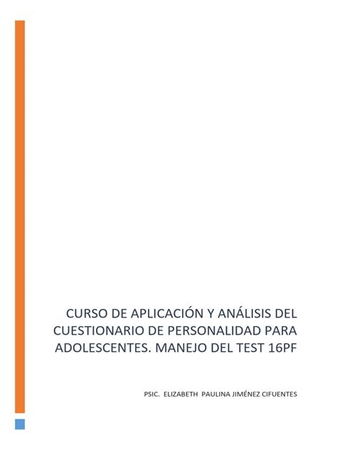 Syllabus Curso Aplicacion Y Analisis Del Cuestionario De Personalidad