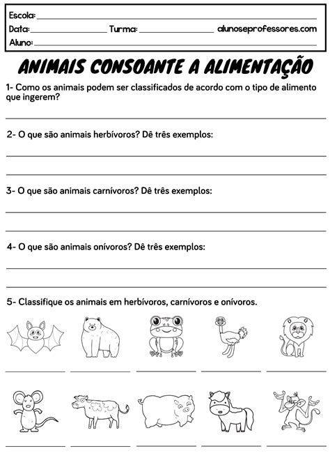 Animais Herbívoros Carnívoros E Onívoros Atividades - Atividades sobre Animais Carnívoros, Herbívoros e Onívoros | Alunos e ...