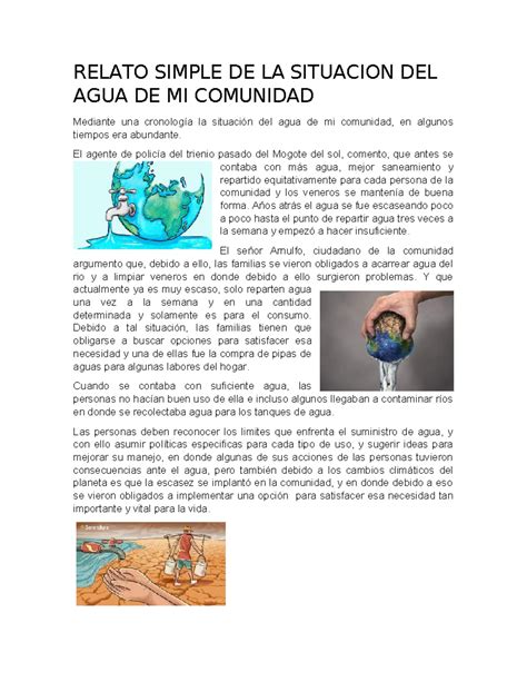 Relato Simple De La Situacion Del Agua De Mi Comunidad Relato Simple