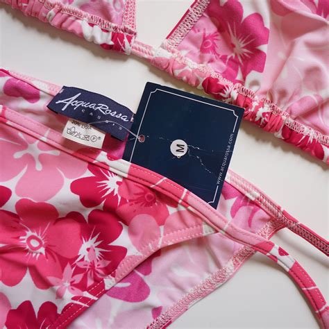 00s Y2k Pink Hibiscus Floral Print String Tie Triangle Bikini Set Vintage Deadstock Low Rise