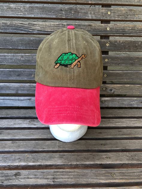 A Turtle Tortoise Is Embroidered On A Baseball Hat Cap Etsy