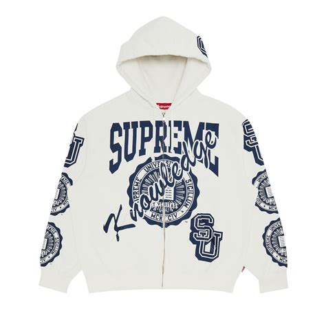 Buy Supreme Knowledge Reigns Zip Up Hooded Sweatshirt 'White ...