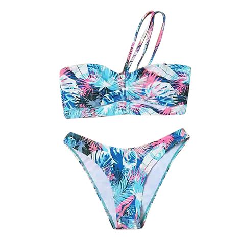 New High Waist Bikini Women Swimsuit Fashion Women Bikini Single Shoulder Printing Split