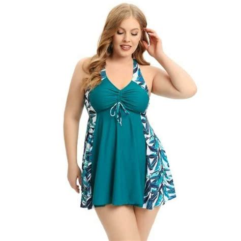Buy Plus Curvves Plus Size Peacock Blue Tropical Print Knot Front Ruffle Hem Bikini Swimsuit