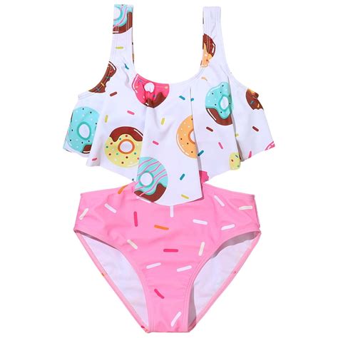 Gyratedream Girl Cute Two Piece Swimsuit V Neck Donut Print Wireless Bikini Set Bathing Suit Set