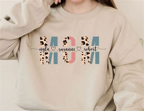 Custom Mom Sweatshirt With Kids Names Leopard Print Etsy