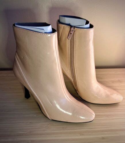 NWOB MISS LOLA Move You Stiletto High Heel Ankle Boot Patent Nude Sz 6 5 EBay