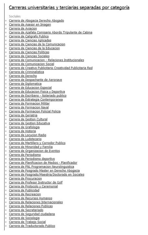 OrientaciÓn Vocacional Listado De Carreras En Todo El País