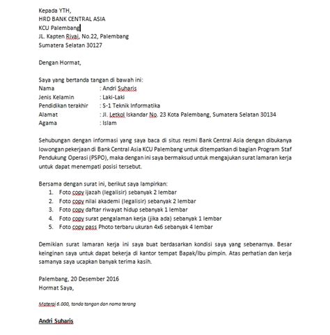 contoh surat lamaran kerja bank bca docx tinggal edit ilmu