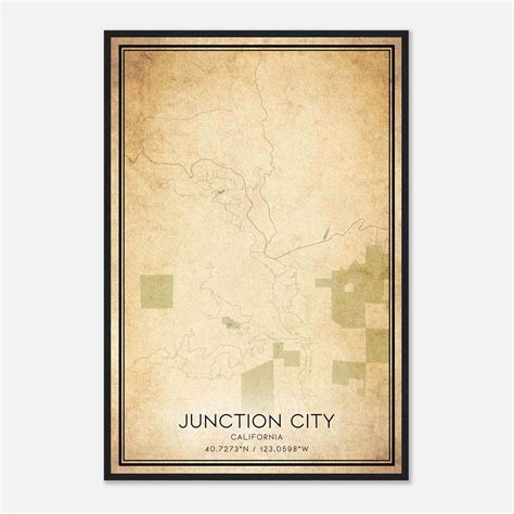 Vintage Junction City California Map Poster, Junction City CA City Road