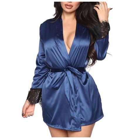 Grande Taille Sexy Lingerie Femmes Soie Rayure Robe Satin Peignoir V Tements De Nuit Pyjamas
