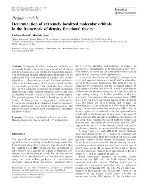 PDF Determination Of Extremely Localized Molecular Orbitals In The