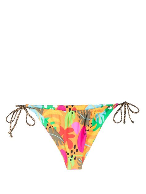 IT S NOW COOL Graphic Print Gathered Tie Bikini Bottoms Editorialist