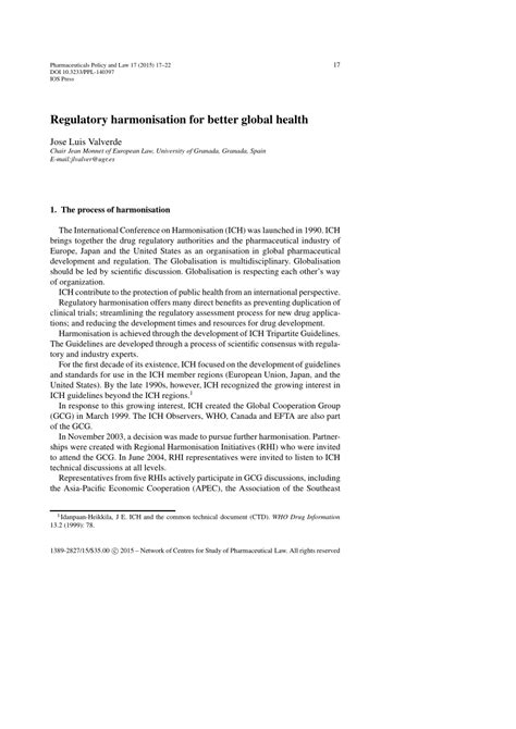 (PDF) Regulatory harmonisation for better global health