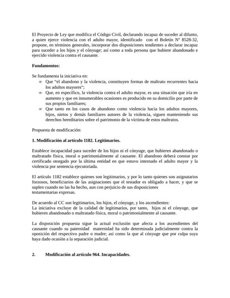 El Proyecto De Ley Que Modifica El Código Civil Declarando