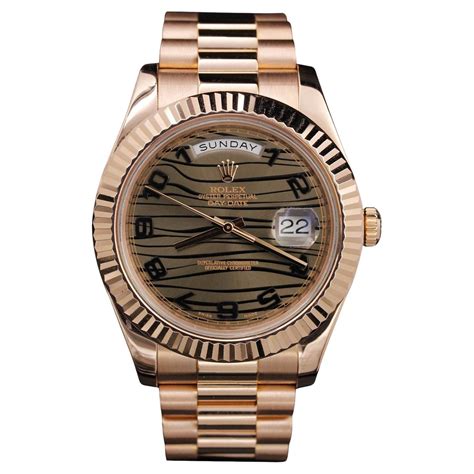 Rolex Day Date Ii 41mm Rose Gold Fluted Chocolate Arabic Wave Dial