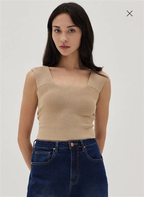LOVE BONITO LB FEBBY KNIT REVERSIBLE CROP TOP IN NUDE Women S Fashion Tops Sleeveless On