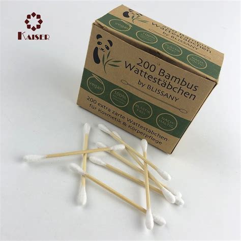 China Biodegradable 200pcs Bamboo Cotton Buds Swab In Kraft Paper Box