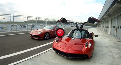 Pagani Huayra and Ferrari F12berlinetta Race Each Other on the Track ...