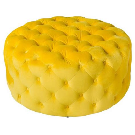 Yellow Round Fabric Pouffe Fabulous Furniture