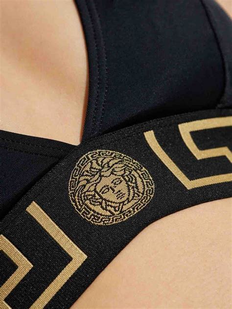 Versace Greca Print Bikini Top Black ABD A A