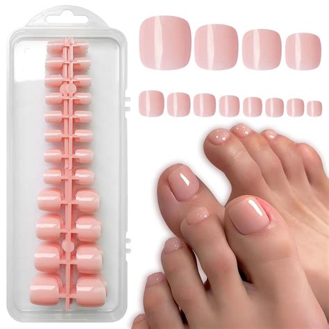 Loveourhome 240pc Glossy Fake Toenails Colored Press On Toenails Full Cover Short