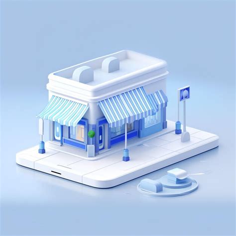 Premium AI Image A White And Blue Building With Awnings And A Mouse