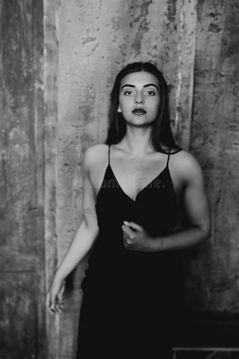 Black And White Portrait Of Caucasian Brunette Stock Image Image Of Closeup Brunette