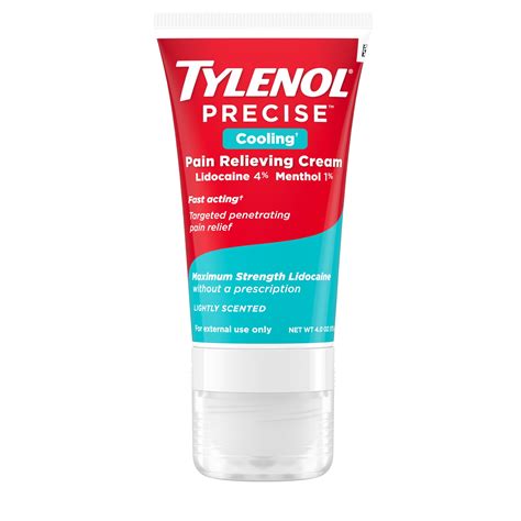 Tylenol Precise Cooling Pain Relieving Cream, Lidocaine & Menthol, 4oz