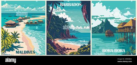 Set Of Travel Destination Posters In Retro Style Stock Vector Image