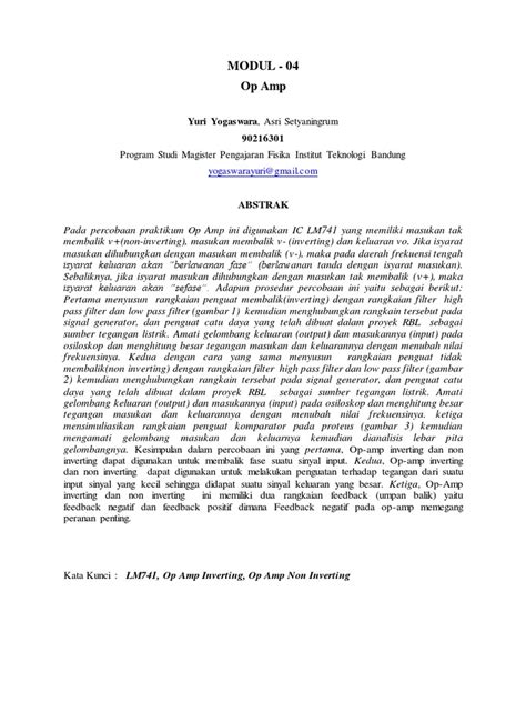 Laporan Praktikum Op Amp Pdf Teknologi And Rekayasa