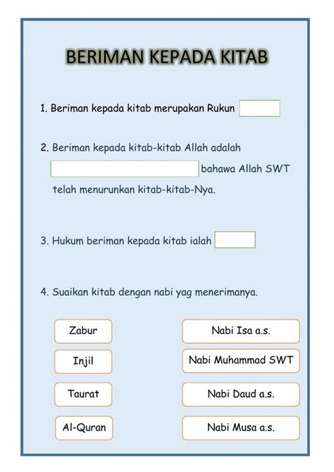 Beriman Kepada Kitab Online Worksheet For PENDIDIKAN KHAS