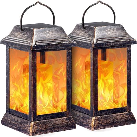 Buy TomCare Solar Lights Metal Flickering Flame Solar Lantern Outdoor