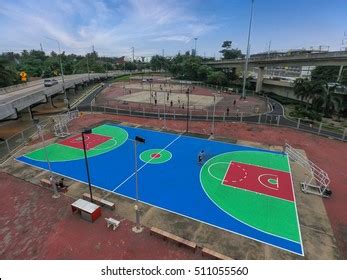 Aerial View Outdoor Public Basketball Court Stock Photo