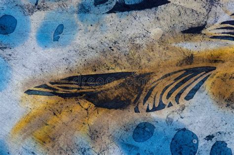 Feather And Drops Hot Batik Background Texture Handmade On Silk Stock Image Image Of