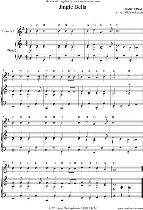 Christmas Jingle Bells Easy French Horn Classical Sheet Music