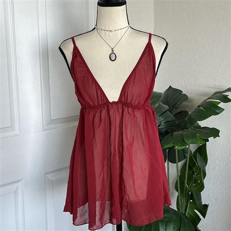 Red Babydoll Tank Vintage Lingerie Top Sheer Depop