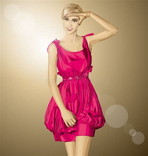 Blonde Sorprendido Vector En Vestido Rosado Ilustraci N Del Vector