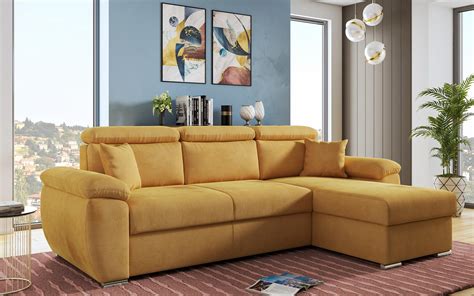 Разтегателен ъглов диван Андиело Лукс, Андиело Лукс, жълт | Мебели Виденов