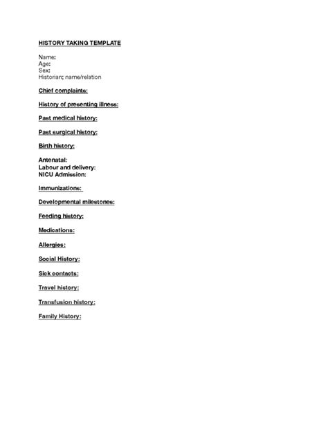 History Taking Template Pdf Epidemiology Symptoms And Signs