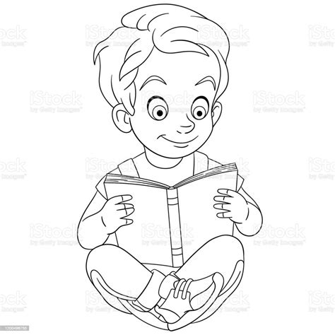 Halaman Mewarnai Anak Kartun Membaca Buku Ilustrasi Stok Unduh Gambar Sekarang Halaman Buku