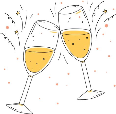 Premium Vector Two Glasses Of Champagne In Doodle Style A Toast