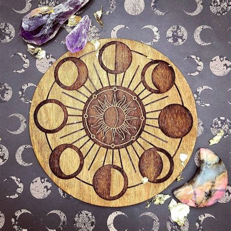 6 Moon Phase Wood Crystal Grid Board Lasercut And Etsy