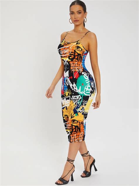 Shein Sxy Allover Print Backless Bodycon Dress Shein Usa